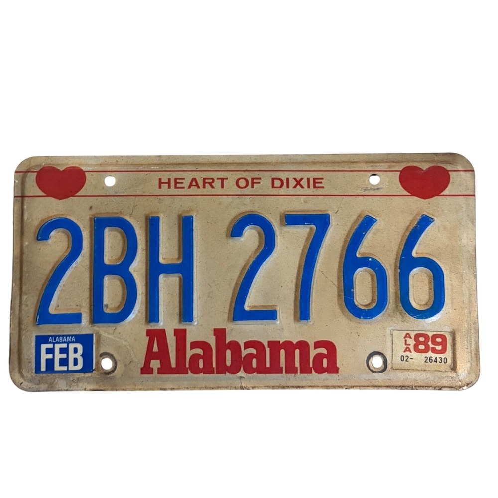 Vintage 1989 Alabama Heart of Dixie License Plate Tag Aged Patina Decor